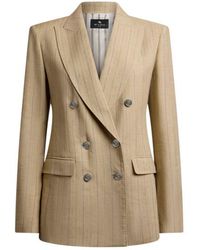 Etro - Double-Breasted Striped Jacket With Pegaso Buttons - Lyst