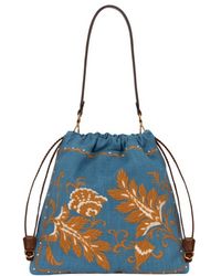 Etro - Medium Linen-Blend Kalispera Bag With Embroidery - Lyst