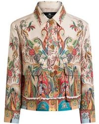 Etro - Cropped Silk Jacket With Placed Paisley Foliage Print - Lyst