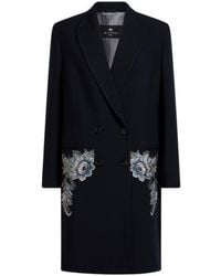 Etro - Double-Breasted Coat With Floral Embroidery - Lyst