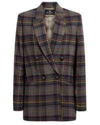 Etro - Double-Breasted Stretch Wool Jacket With Check Motif - Lyst