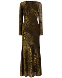 Etro - Long Burnout Velvet Dress With Floral Paisley Motif - Lyst