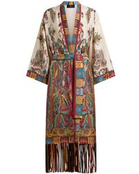 Etro - Silk Duster With Fringing And Placed Paisley Foliage Print - Lyst