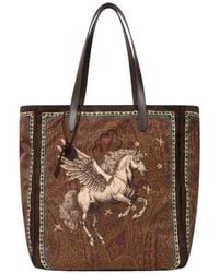 Etro - Nylon Tote Bag With Pegaso Print And Arnica Motif - Lyst