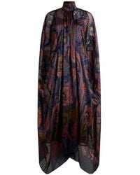 Etro - Long Silk Dress With Cape And Degradé Paisley Motif - Lyst