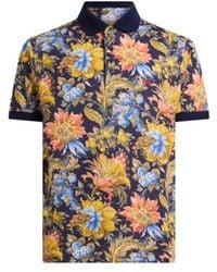 Etro - Cotton Pique Polo Shirt With Plain-Colour Details And Floral Motif - Lyst