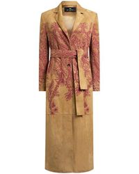Etro - Suede Coat With Placed Print - Lyst