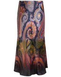 Etro - Envers Satin Midi Skirt With Placed Degradé Paisley Print - Lyst