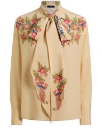 Etro - Silk Shirt With Silk Scarf And Placed Floral Print - Lyst