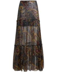 Etro - Silk Maxi Skirt With Striped Floral Paisley Motif - Lyst
