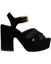 Etro - Velvet Platform Sandals With Embroidery - Lyst