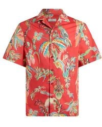 Etro - Cotton Bowling Shirt With Placed Parrot And Palm Tree Print - Lyst