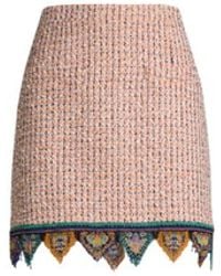 Etro - Jacquard Mini Skirt With Tweed Effect, Fringing And Check Motif - Lyst