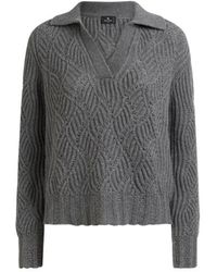 Etro - Cashmere Polo Sweater With Perforated Motif - Lyst