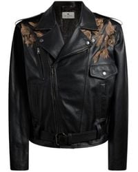 Etro - Leather Biker Jacket With Placed Leopard Print - Lyst