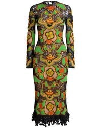 Etro - Long Cotton Dress With Crochet-Effect Floral Motif - Lyst