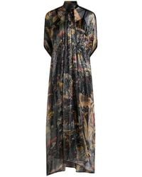 Etro - Long Silk Dress With Cape Detail And Flower And Animal Motif - Lyst