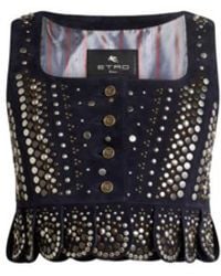 Etro - Cropped Leather Waistcoat With Studs - Lyst