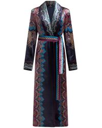 Etro - Velvet Robe Overcoat With Placed Print - Lyst