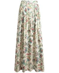 Etro - Pleated Cotton Maxi Skirt With Floral Motif - Lyst