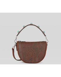 Etro Mini Crown Me Paisley Shoulder Bag With Turquoise Studs - Red