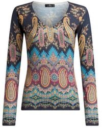 Etro - Silk And Cashmere Sweater With Placed Print - Lyst