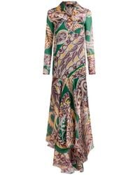 Etro - Robe Longue Asymétrique En Organza De Soie À Imprimé Cachemire Et À Ceinture - Lyst