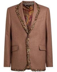 Etro - Single-Breasted Wool And Cashmere Jacket With Feathers And Micro Houndstooth Motif - Lyst