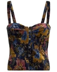 Etro - Cotton Velvet Corset Top With Floral Overprint - Lyst