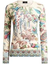 Etro - Silk And Cashmere Sweater With Flora And Fauna Motif - Lyst
