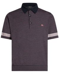 Etro - Striped Knit Polo Shirt With Pegaso Detail - Lyst