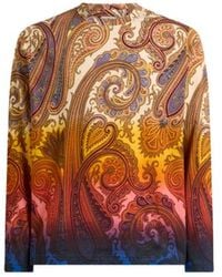 Etro - Cotton Jersey Sweater With Degradé Paisley Motif - Lyst