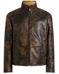 Etro - Leather Bomber Jacket With Shearling And Animal And Floral Print - Lyst