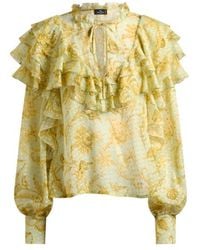 Etro - Silk Dotted Swiss Blouse With Flounces And Floral Motif - Lyst