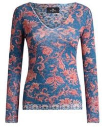 Etro - Stretch Tulle Sweater With Floral Motif - Lyst