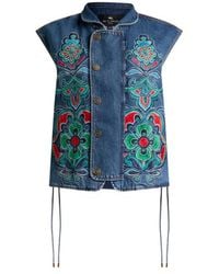 Etro - Denim Vest With Floral Motif - Lyst