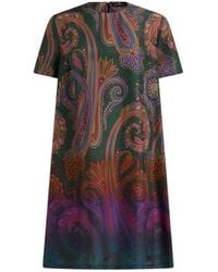 Etro - Mini Silk Tunic Dress With Degradé Paisley Motif - Lyst