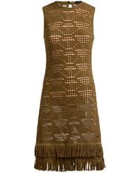 Etro - Crochet-Effect Cotton Knee-Length Dress With Fringing - Lyst