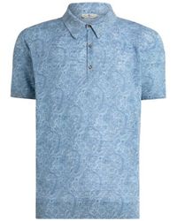 Etro - Linen-Blend Polo Shirt With Floral Motif - Lyst