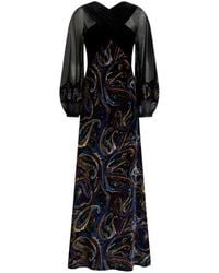 Etro - Long Velvet Dress With Paisley Foliage Motif - Lyst