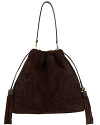 Etro - Large Suede Kalispera Bag With Patch And Tassels - Lyst