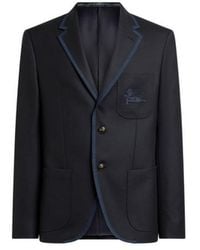 Etro - Single-Breasted Wool Jacket With Pegaso Logo - Lyst