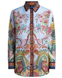 Etro - Cotton And Silk Shirt With Placed Paisley Foliage Print - Lyst