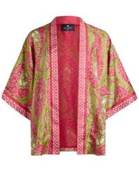 Etro - Silk Twill Kesa With Paisley Foliage Motif - Lyst