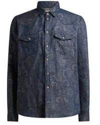 Etro - Cotton And Linen Jacquard Denim Shirt With Leafy Paisley Motif - Lyst