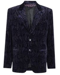 Etro - Single-Breasted Cotton Velvet Jacket With Paisley Overprint - Lyst