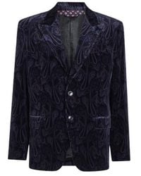 Etro - Single-Breasted Cotton Velvet Jacket With Paisley Overprint - Lyst