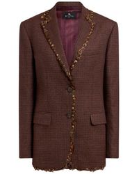 Etro - Single-Breasted Wool Jacket With Pheasant Feathers And Micro Houndstooth Motif - Lyst