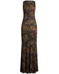 Etro - Ribbed Long Dress With Floral Paisley Motif - Lyst