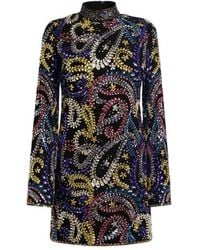 Etro - Mini Dress With All-Over Paisley Foliage Embroidery - Lyst